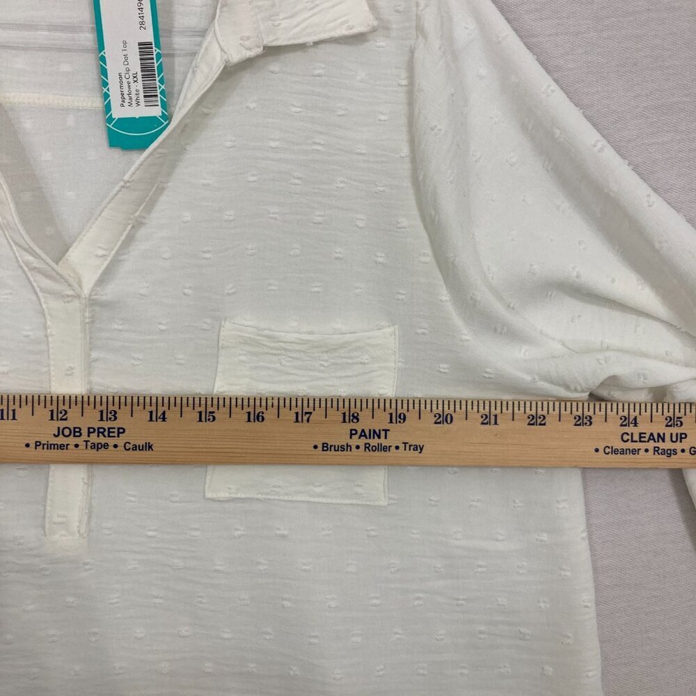 New Papermoon White Swiss Dot 3/4 Sleeve V‎ Neck Preppy Popover Top XXL Office - Picture 7 of 10